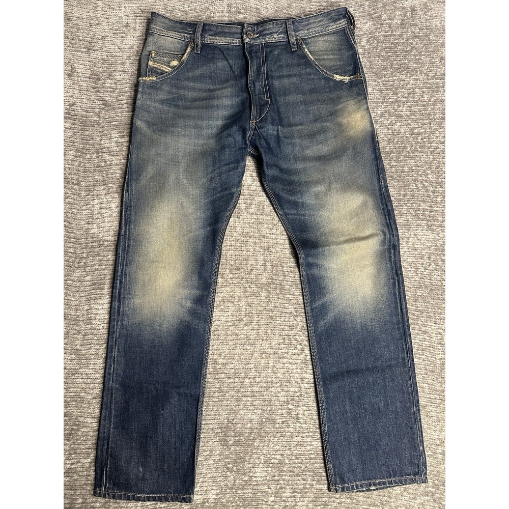 Diesel Krooley Jeans Men 31x30 Blue Regular Slim Carrot DNA Wash Faded 0880E